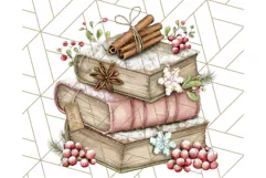 Christmas Book Clipart, Festive Reading PNG Illustrations Product Image 5