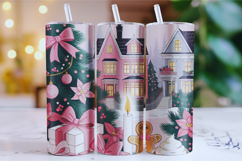 Merry Christmas Santa House Tumbler Wrap | Christmas Wrap Product Image 1