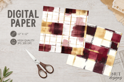 Plaid Burgundy Cream Digital Paper Christmas Watercolor Product Image 1