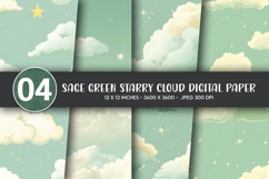Sage Green Starry Cloud Digital Paper Product Image 1