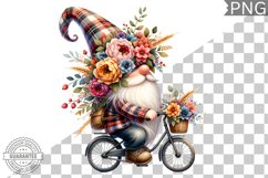 Floral Crown Gnome Rides A Bike Sublimation Clipart Design Product Image 1