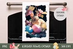 Cute Easter Bunny Towel Print, Colorful Easter Eggs Towel Product Image 1