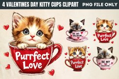 Valentines Day Kitty Cups Clipart PNG Product Image 1