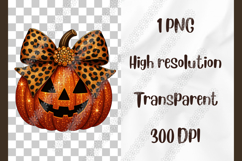 Pumpkin PNG with Leopard Print Bow Fall Sublimation Design Product Image 1