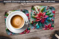 Poinsettias Coaster Sublimation, Christmas Coaster PNG Product Image 1