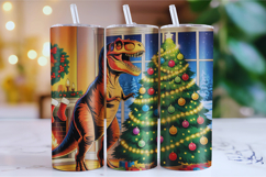 Merry Dinosaur Tumbler Wrap | Christmas Wrap Product Image 1