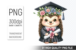 Hedgehog Clipart PNG, Watercolor Graduation Animals Clipart Product Image 1