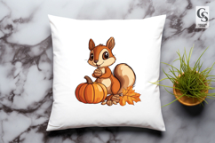 Autumn Squirrel with Pumpkins Clipart PNG Product Image 3