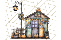Fall Town Building Clipart PNG, Autumn Home Decor Scenes Product Image 5