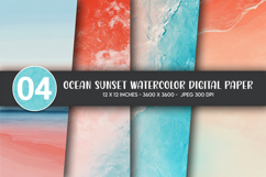 Ocean Sunset Watercolor Digital Paper Product Image 1