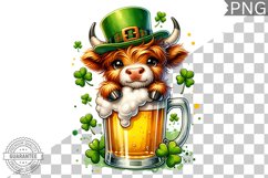 St. Patrick&#039;s day Highland Cow - Clipart Sublimation PNG Product Image 1