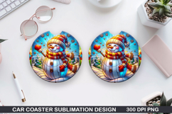 Snowman Car Coaster Sublimation|Christmas Coaster PNG Design Product Image 1