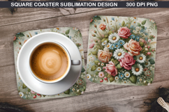 Flowers Coaster Sublimation, Spring Coaster PNG Design Product Image 1