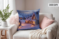 Winter Christmas Wonderland PNG Pillow, Winter Pillow Design Product Image 1
