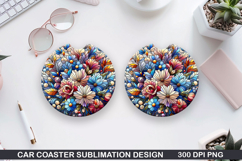 Flowers Car Coaster Sublimation| Christmas Coaster PNG Product Image 1