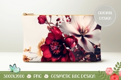 Burgundy Flowers Cosmetic Bag Print, Floral Cosmetic Bag PNG Product Image 1