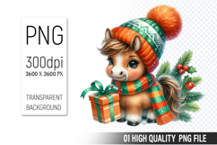Watercolor Christmas Animals Clipart PNG Bundle, 25 Designs Product Image 16
