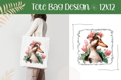 Floral Goose Illustration, Pink Tulips Tote Bag Design Product Image 1