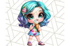 Chibi Summer Girls Clipart PNG, Bright Kawaii Summer Art Product Image 5