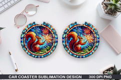 Elegant Fox Car Coaster Sublimation, 4th Of July Coaster PNG Product Image 1