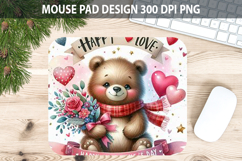Watercolor Bear Mouse Pad Sublimation - Valentines PNG Product Image 1