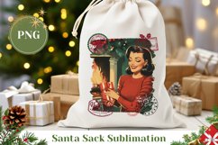 Cartoon Girl Santa Sack, Christmas Fireplace Sublimation Product Image 1