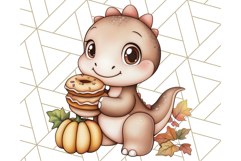 Fall Dinosaur PNG Clipart with Autumn Elements, Cute Dino Product Image 5