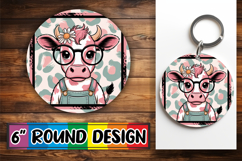 Blissful Circle Coaster Sublimation PNG, Cute Cow Product Image 1