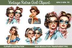 Vintage Retro Girls Clipart PNG Product Image 1