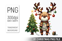 Watercolor Cute Christmas Reindeer Clipart PNG Bundle Product Image 15