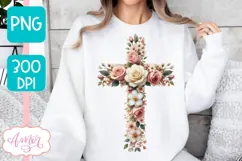 Floral Easter sublimation PNG, Floral Christian cross PNG Product Image 2