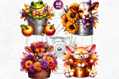 Autumn Cute animals in a bucket clipart Pumpkin thanksgiving Product Image 10