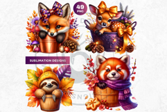 Autumn Cute animals in a bucket clipart Pumpkin thanksgiving Product Image 5