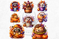 Autumn Cute animals in a bucket clipart Pumpkin thanksgiving Product Image 6