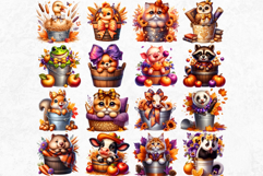 Autumn Cute animals in a bucket clipart Pumpkin thanksgiving Product Image 7