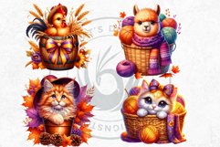 Autumn Cute animals in a bucket clipart Pumpkin thanksgiving Product Image 8