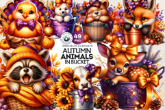 Autumn Cute animals in a bucket clipart Pumpkin thanksgiving Product Image 1