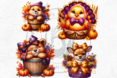 Autumn Cute animals in a bucket clipart Pumpkin thanksgiving Product Image 9