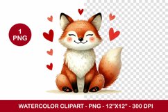 valentine png watercolor clipart - fox Product Image 1