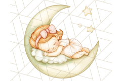 Sleeping Baby on Moon PNG, Cute Night Sky Baby Clipart Png Product Image 5