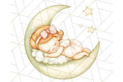 Sleeping Baby on Moon PNG, Cute Night Sky Baby Clipart Png Product Image 5