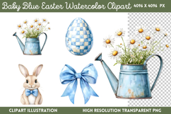 Baby Blue Easter Watercolor Clipart PNG Product Image 1