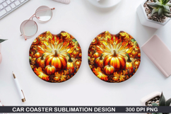 Pumpkin Car Coaster Sublimation| Halloween Coaster PNG Product Image 1