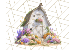 Fall Barn Clipart PNG With Pumpkins and Flowers, Autumn Png Product Image 5