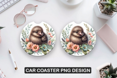 Cute Hen Car Coaster Sublimation| Animal Coaster PNG Product Image 1