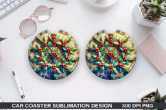 Flowers Car Coaster Sublimation| Christmas Coaster PNG Desig Product Image 1
