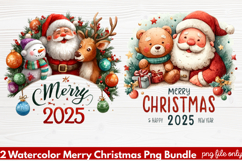 2 Watercolor Merry Christmas PNG | Festive Holiday Product Image 1