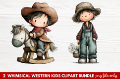 2 Whimsical Western Kids Clipart | Cute Cowboy &amp; Cowgirl PNG Product Image 1