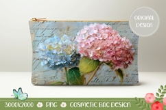 Vintage Flowers Cosmetic Bag, Hydrangea Cosmetic Bag Design Product Image 1