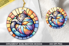 Cute Cat Stained Glass Ornament PNG, Digital Download File Product Image 1